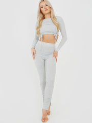 Double Ruched Crop Top & Trouser Ribbed Co-ord