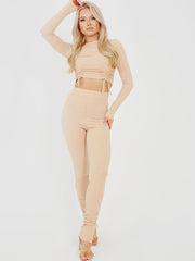 Double Ruched Crop Top & Trouser Ribbed Co-ord