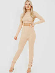 Double Ruched Crop Top & Trouser Ribbed Co-ord
