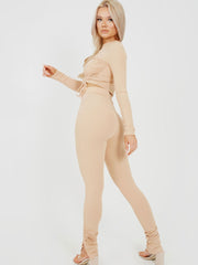 Double Ruched Crop Top & Trouser Ribbed Co-ord