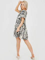 Abstract Leopard Print Frill Tiered Smock Dress