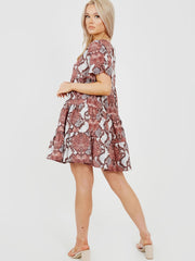 New Snake Print Frill Tiered Smock Dress