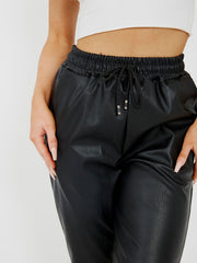 Faux Leather PU Jogger Trousers