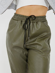 Faux Leather PU Jogger Trousers