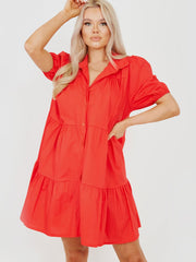 Button-Front Tiered Smock Dress
