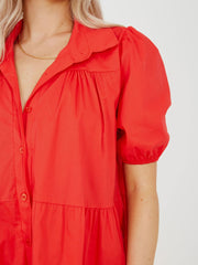 Button-Front Tiered Smock Dress