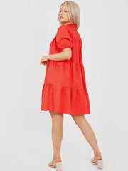 Button-Front Tiered Smock Dress