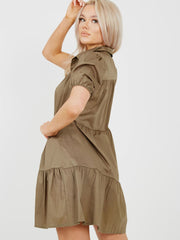 Button-Front Tiered Smock Dress