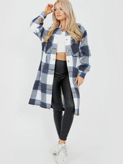 Longline Thick Colour Block Checked Shirt Jacket Shacket