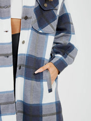 Longline Thick Colour Block Checked Shirt Jacket Shacket