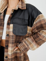 PU Detail Oversized Thick Checked Shacket