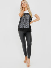 Flocked Mesh Overlay J'adore Top
