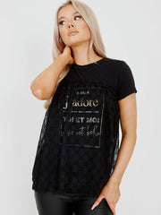 Flocked Mesh Overlay J'adore Top