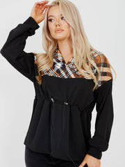Brown Check Drawstring Top