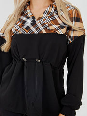 Brown Check Drawstring Top