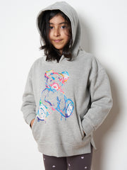 Kids Colour Drip Teddy Graphic Print Hoodie