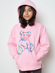 Kids Colour Drip Teddy Graphic Print Hoodie