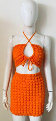 Bubble Textured Halter Crop Top & Skirt Co-ord