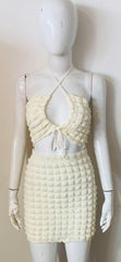 Bubble Textured Halter Crop Top & Skirt Co-ord