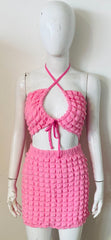 Bubble Textured Halter Crop Top & Skirt Co-ord
