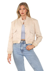Satin Finish Cropped Bomber Jacket