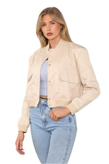 Satin Finish Cropped Bomber Jacket