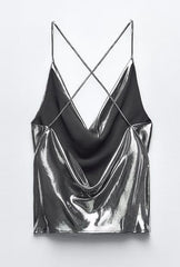 Natte look metallic cowl nek cami top