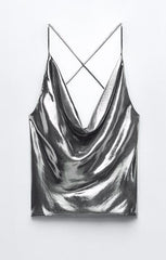 Natte look metallic cowl nek cami top