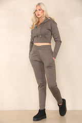 Zip Up Cropped Hoodie & Jogger Fleece Tracksuit