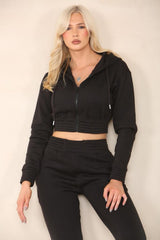 Zip Up Cropped Hoodie & Jogger Fleece Tracksuit
