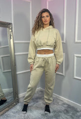 Fleece Cropped Suit With Rib Trim Detail