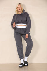 Fleece Cropped Suit With Rib Trim Detail