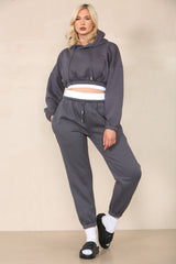Fleece Cropped Suit With Rib Trim Detail
