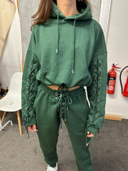 Eyelet Lace Up Detail Hoodie & Jogger Fleece Co-ord