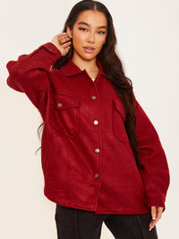 Einfache klassische dicke Hemdjacke Shacket - Wine