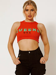 Queens Ribbed Vest Crop Top