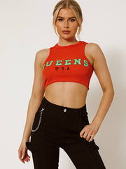 Queens Ribbed Vest Crop Top