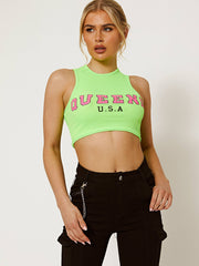 Queens Ribbed Vest Crop Top