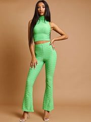 Pleated Jersey Crop Top & Flared Trouser Co-ord