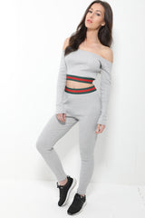 Striped Waist Ribbed Bardot Loungewear