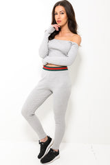 Striped Waist Ribbed Bardot Loungewear