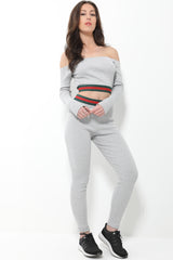Striped Waist Ribbed Bardot Loungewear