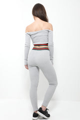 Striped Waist Ribbed Bardot Loungewear