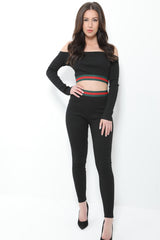 Striped Waist Ribbed Bardot Loungewear