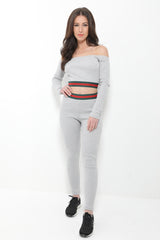 Striped Waist Ribbed Bardot Loungewear