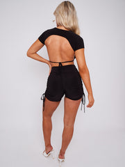 Open Back Crop Top & Crossover Ruched Shorts Co-ordte