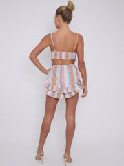 Mosaic Pattern Frill Detail Bralet & Shorts Co-ord