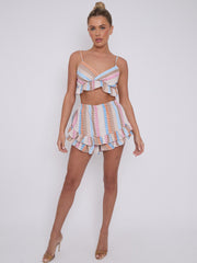 Mosaic Pattern Frill Detail Bralet & Shorts Co-ord