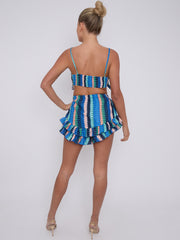 Mosaic Pattern Frill Detail Bralet & Shorts Co-ord