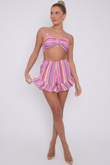 Striped Bralet & Frill Shorts Co-ord